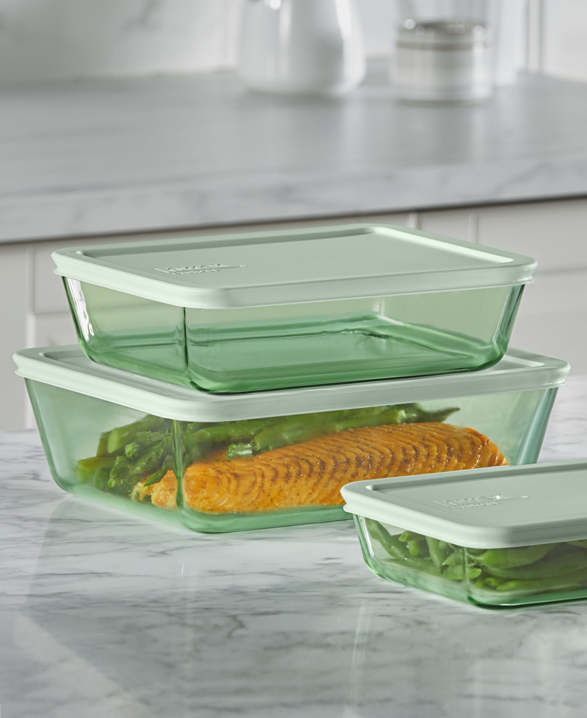 Shop Pyrex Simply Store Tinted 6-pc Rectangle Storage Set With Plastic Lids In Green