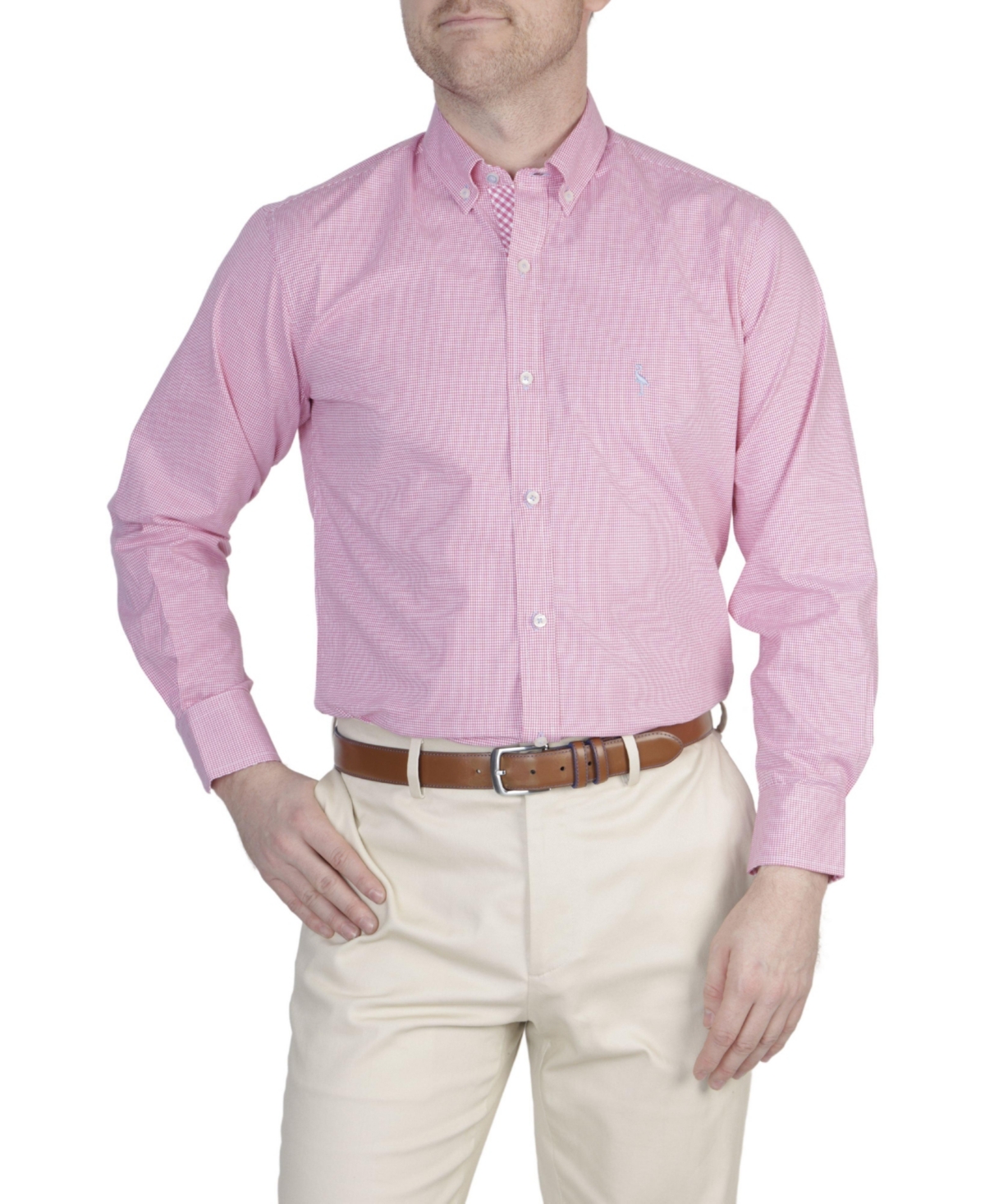 Tailorbyrd Gingham Stretch Button-down Shirt In Pink