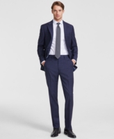 Calvin Klein Men's Slim-Fit Wool-Blend Stretch Plaid Suit Separate Pant - Navy