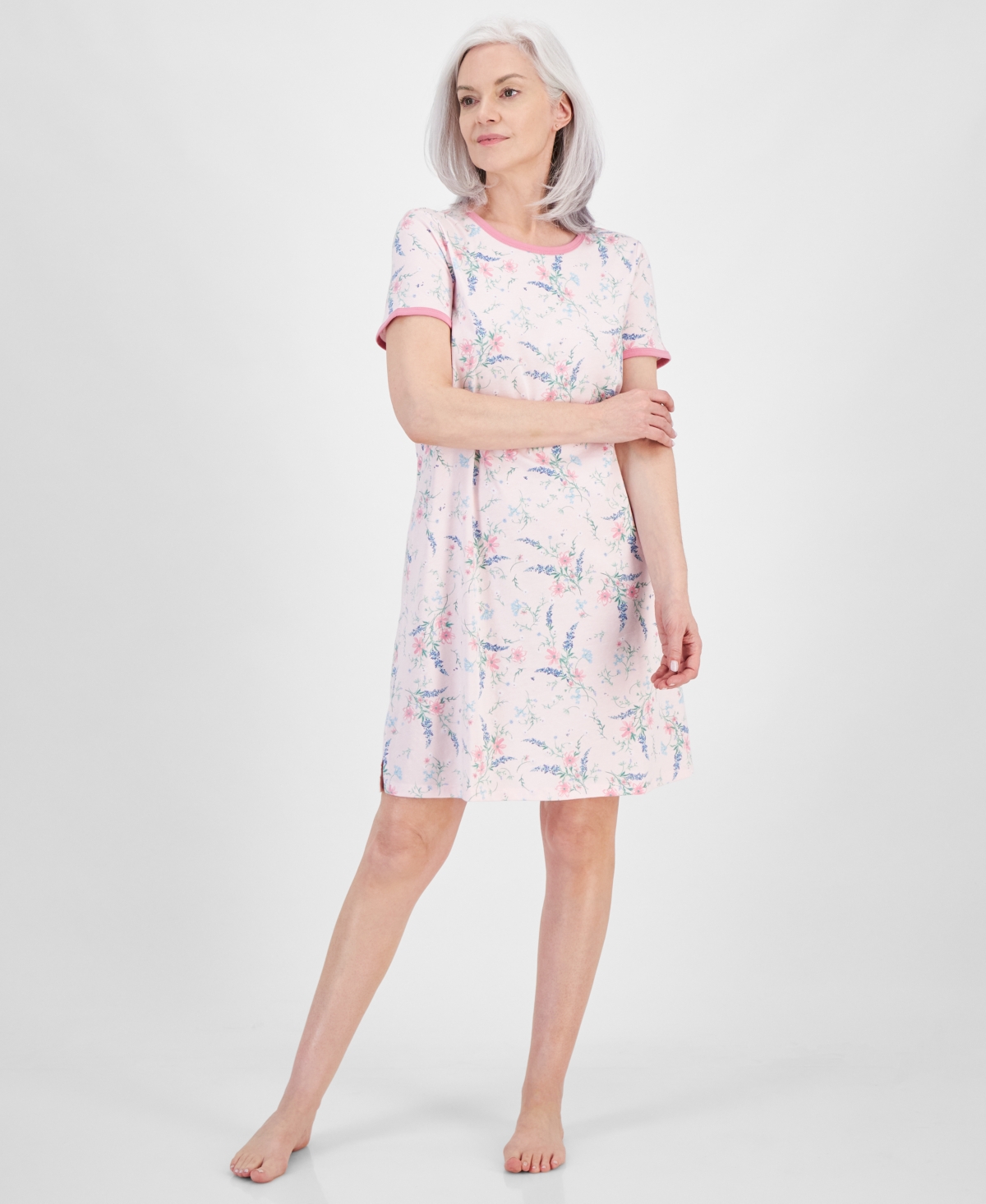 Shop Charter Club Women's Short-sleeve Sleep Shirt, Created For Macy's In Delicate Garden Pink