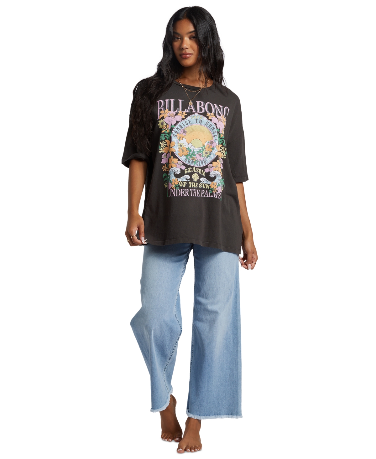 Shop Billabong Juniors' Under The Palms Oversized Graphic Tee In Off Black