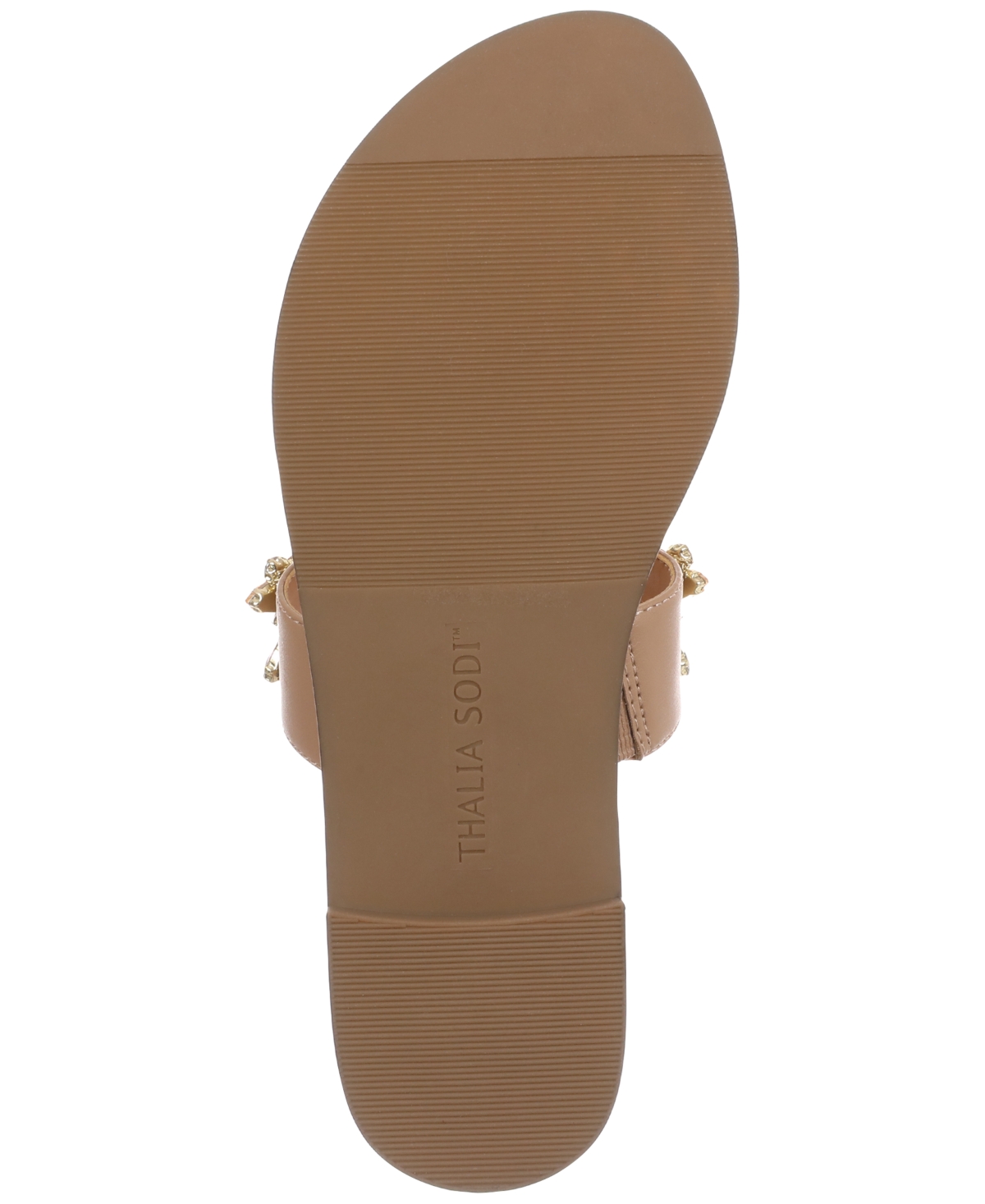 Thalia Sodi Weylin Womens Toe Loop Faux Leather Slide Sandals In Nude Crystal