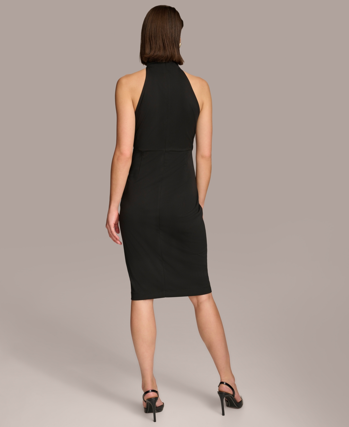 Shop Donna Karan Women's Mock Neck Wrap-waist Jersey Dress In Black