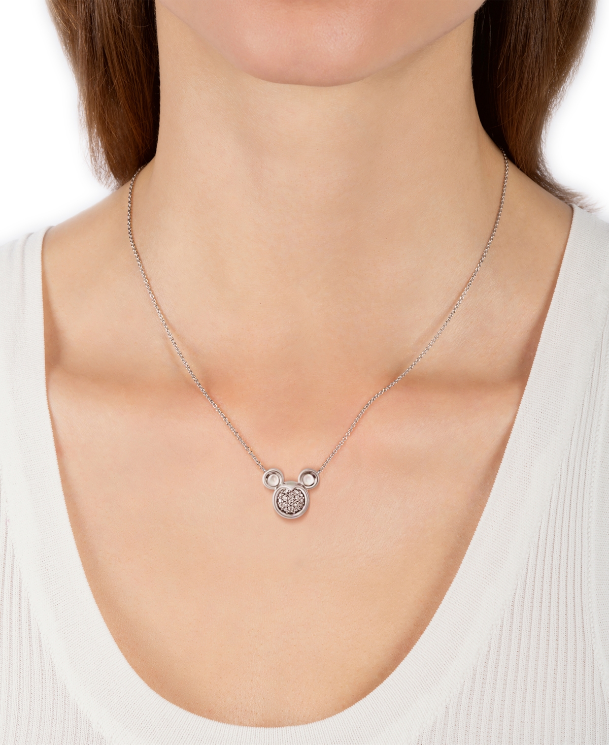 Wonder Fine Jewelry Disney  Diamond Mickey Mouse Pendant Necklace (1/8 Ct. T.w.) In Sterling Silver, In Sterling S