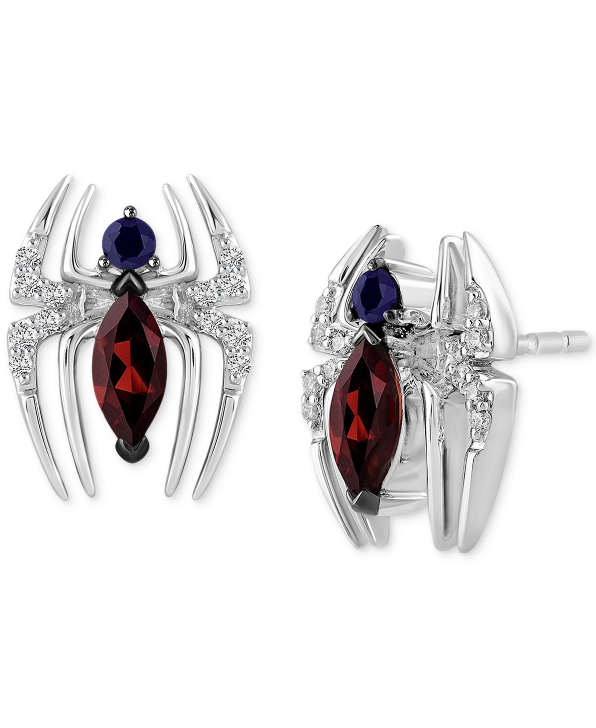 Shop Wonder Fine Jewelry Garnet (1/2 Ct. T.w.) Sapphire (1/8 Ct. T.w.) & Diamond (1/10 Ct. T.w.) Spiderman Stud Earrings In S In Sterling Silver