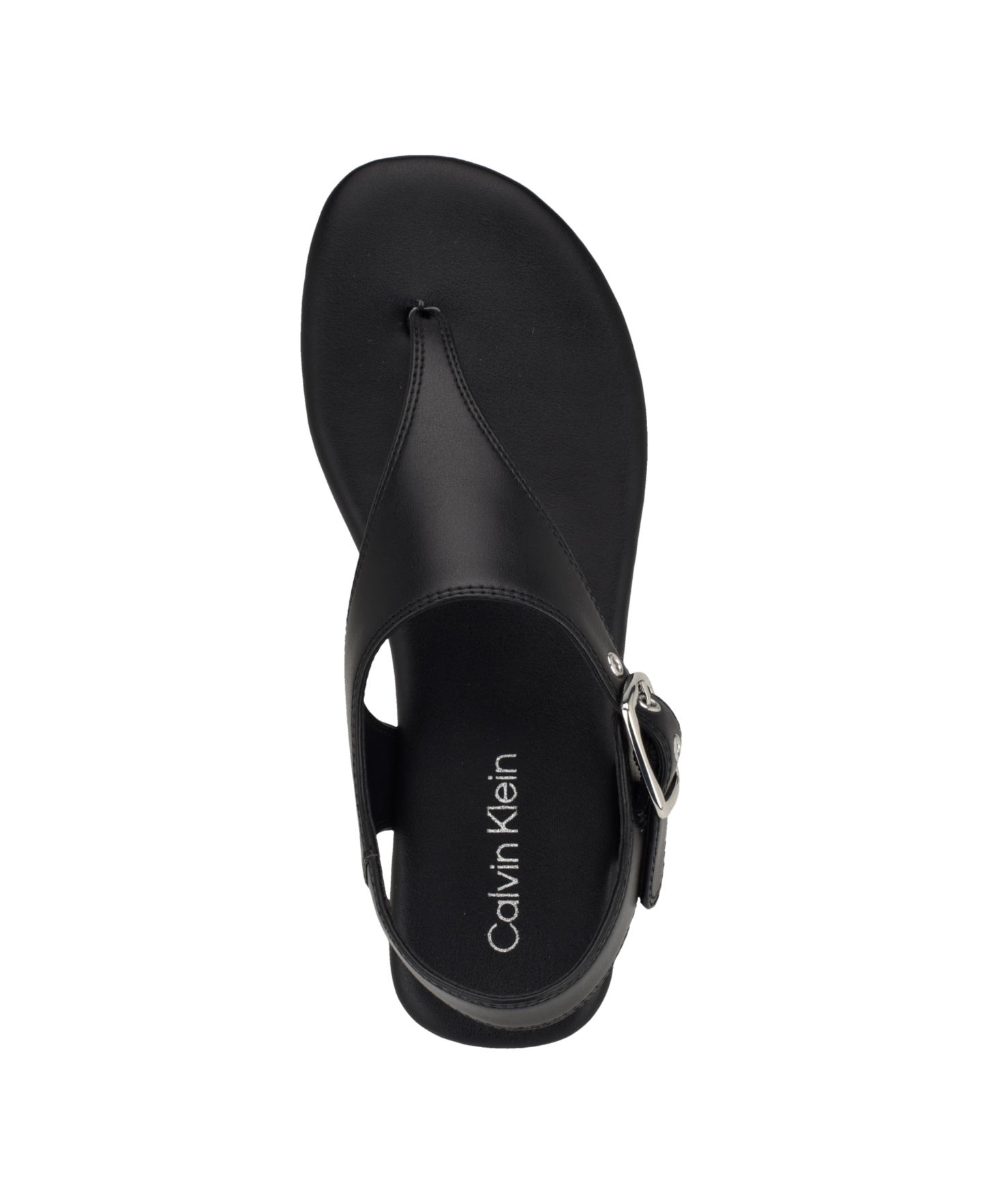 Женские сандалии Calvin Klein Moraca Buckle T-Strap Flat, цвет: Чёрный — фото 4