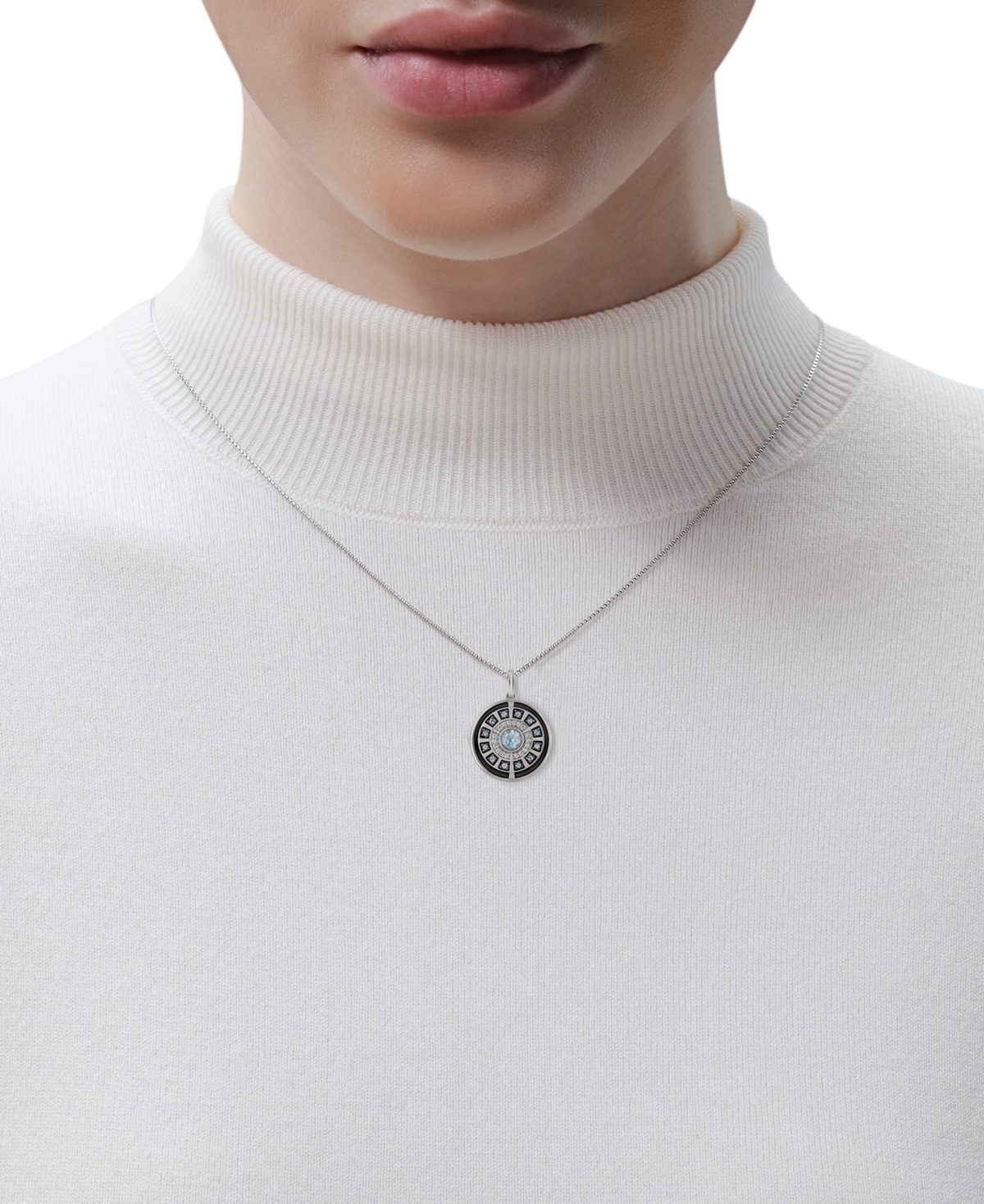 Marvel Wonder Fine Jewelry Swiss Blue Topaz (3/8 ct. t.w.) & Diamond (1/10 ct. t.w.) Ironman Arc Reactor Pendant Necklace - Ste