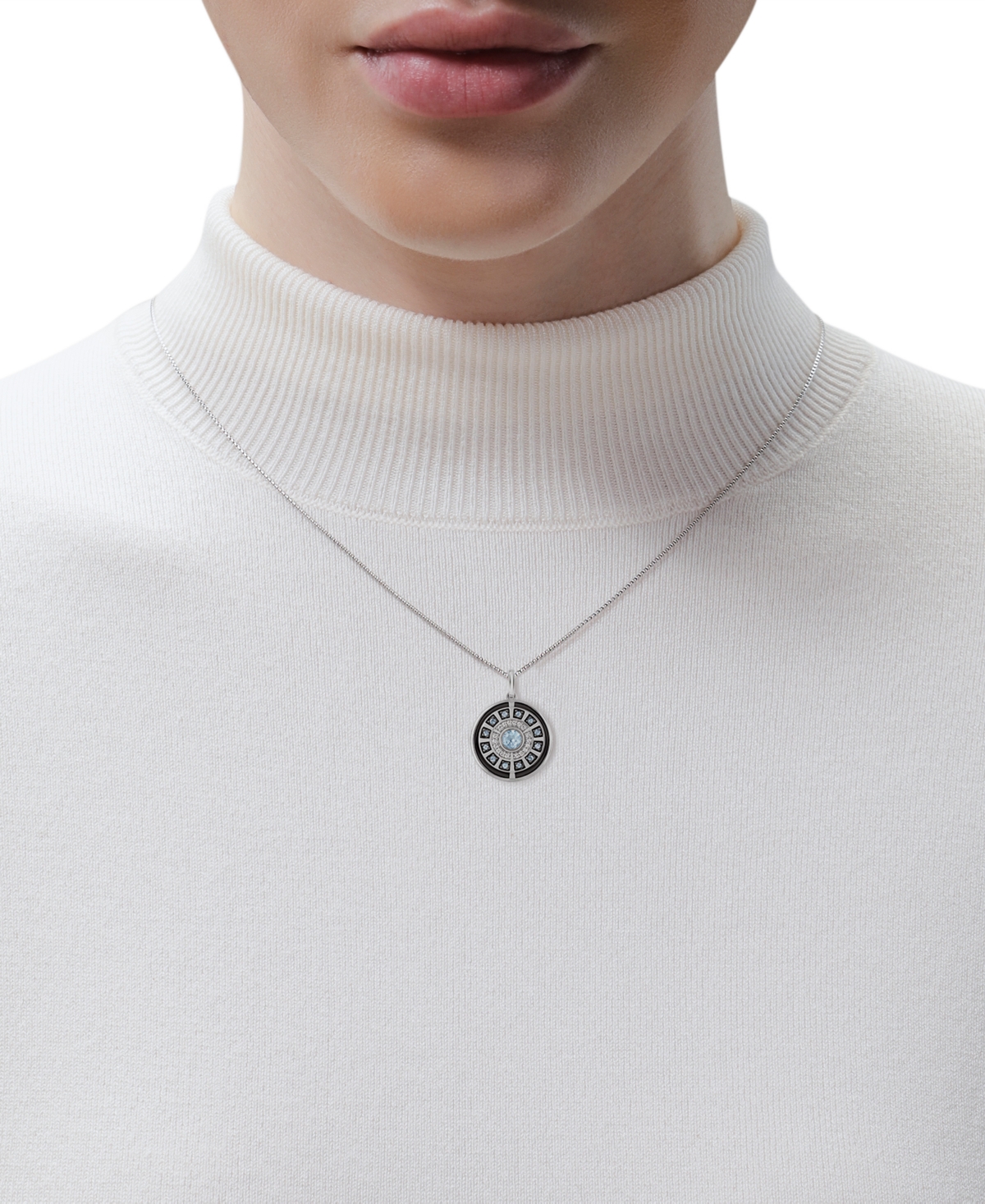 Shop Wonder Fine Jewelry Swiss Blue Topaz (3/8 Ct. T.w.) & Diamond (1/10 Ct. T.w.) Ironman Arc Reactor 18" Pendant Necklace I In Sterling Silver