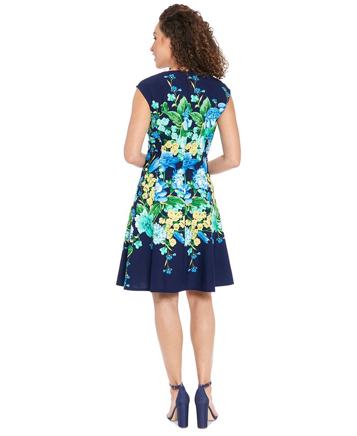 London Times Women's Boat Neck Floral Print Mini Dress
