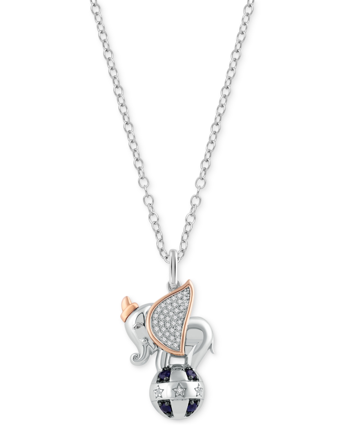 Shop Wonder Fine Jewelry Sapphire (1/8 Ct. T.w.) & Diamond (1/10 Ct. T.w.) Dumbo 18" Pendant Necklace In Sterling Silver & 14 In Sterling Silver  Rose Gold-plate