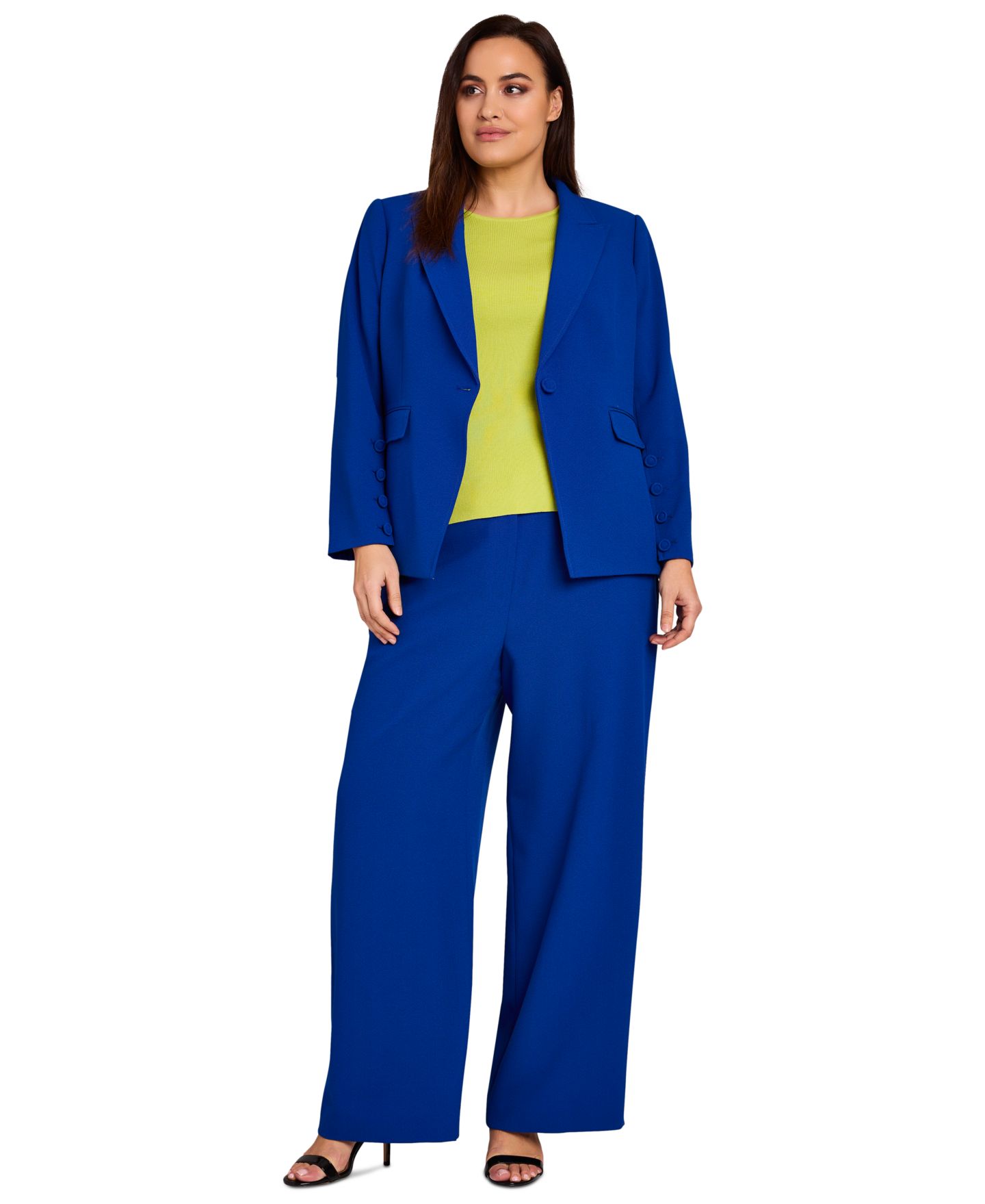 Женские комплекты Tahari ASL Plus Size One-Button Blazer & Wide-Leg Pants Suit Separates, цвет: Кобальтовый — фото 1