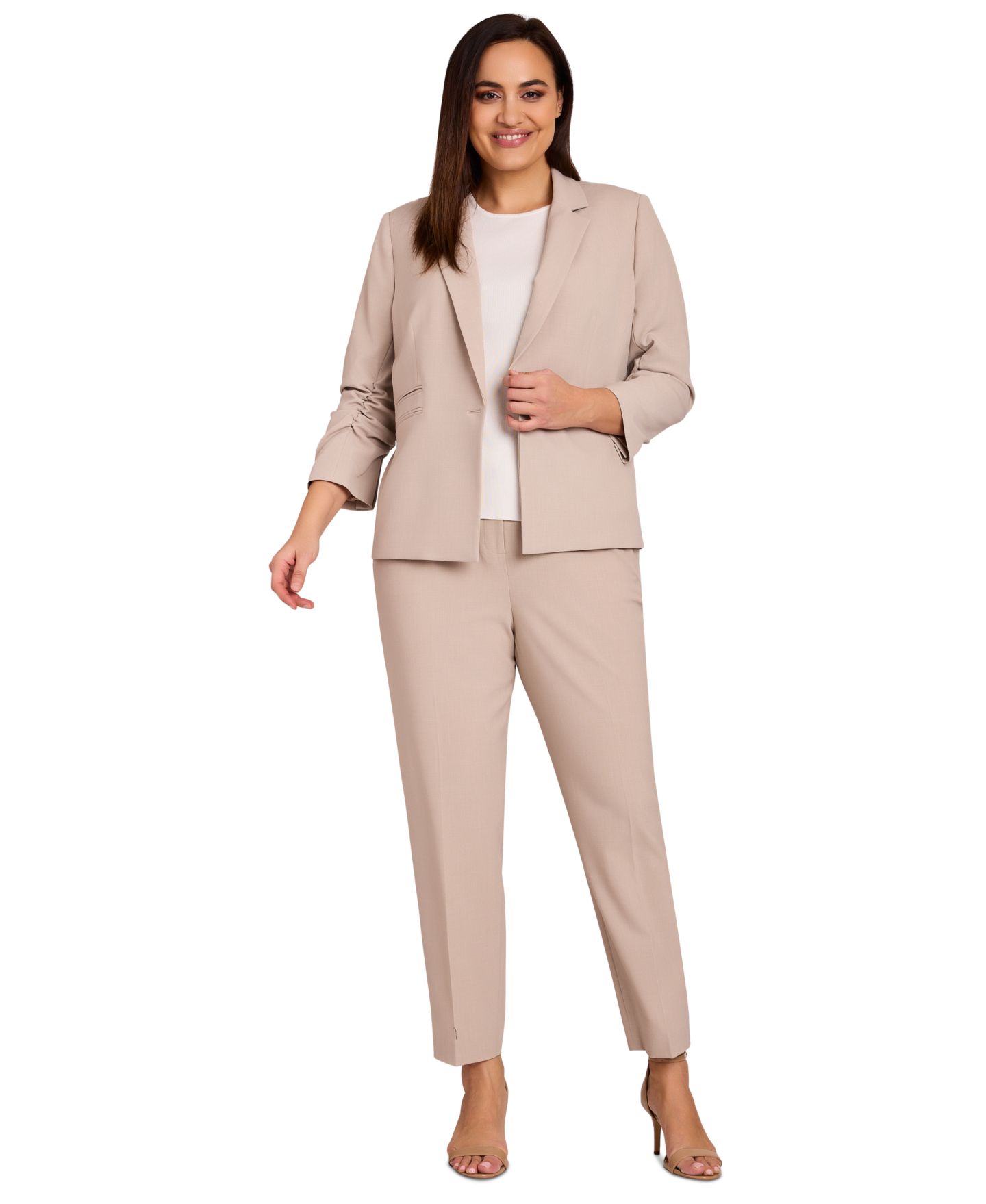 Женские комплекты Tahari ASL Plus Size Ruched-Sleeve Blazer & Ankle Pants Suit Separates, цвет: Чёрный — фото 2