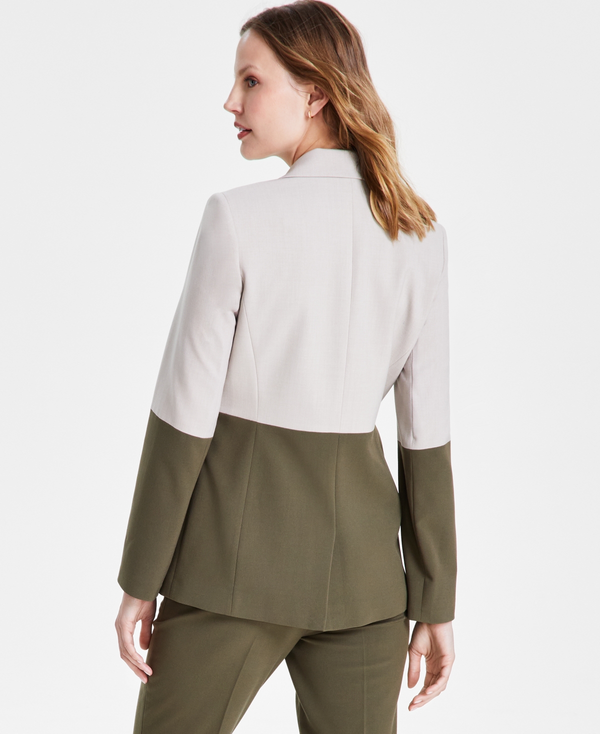 Tahari Asl Women's Peak-Lapel Colorblocked Single-Button Blazer -Loden