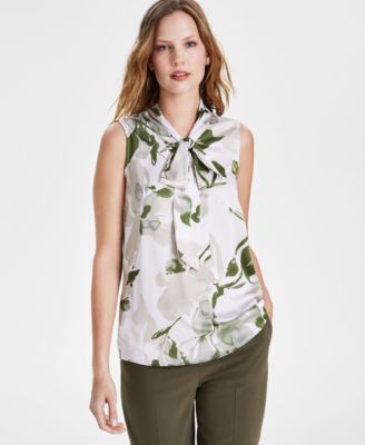 Tahari ASL - Women's Tie-Neck Floral-Print Sleeveless Top
