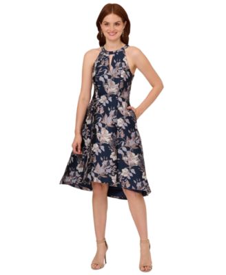 Adrianna Papell - Women's Floral Jacquard High-Low Halter Dress