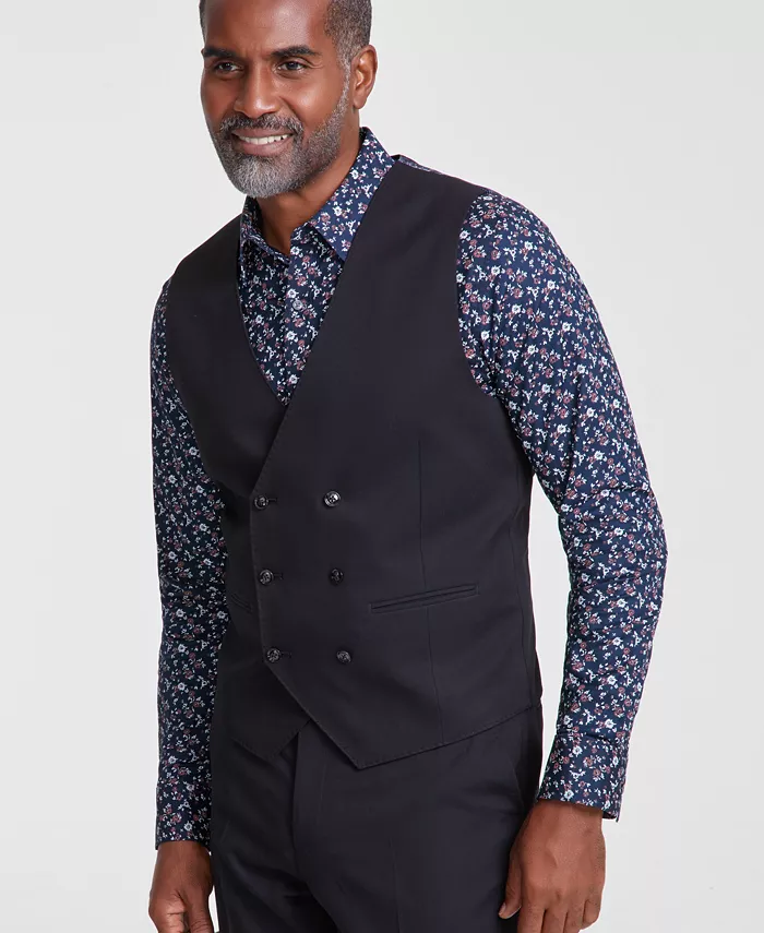Men's Classic-Fit Solid Double-Breasted Suit Separate Vest