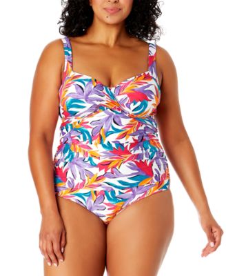 Anne Cole Plus Size Printed Shirred One Piece Swimsuit Macy s