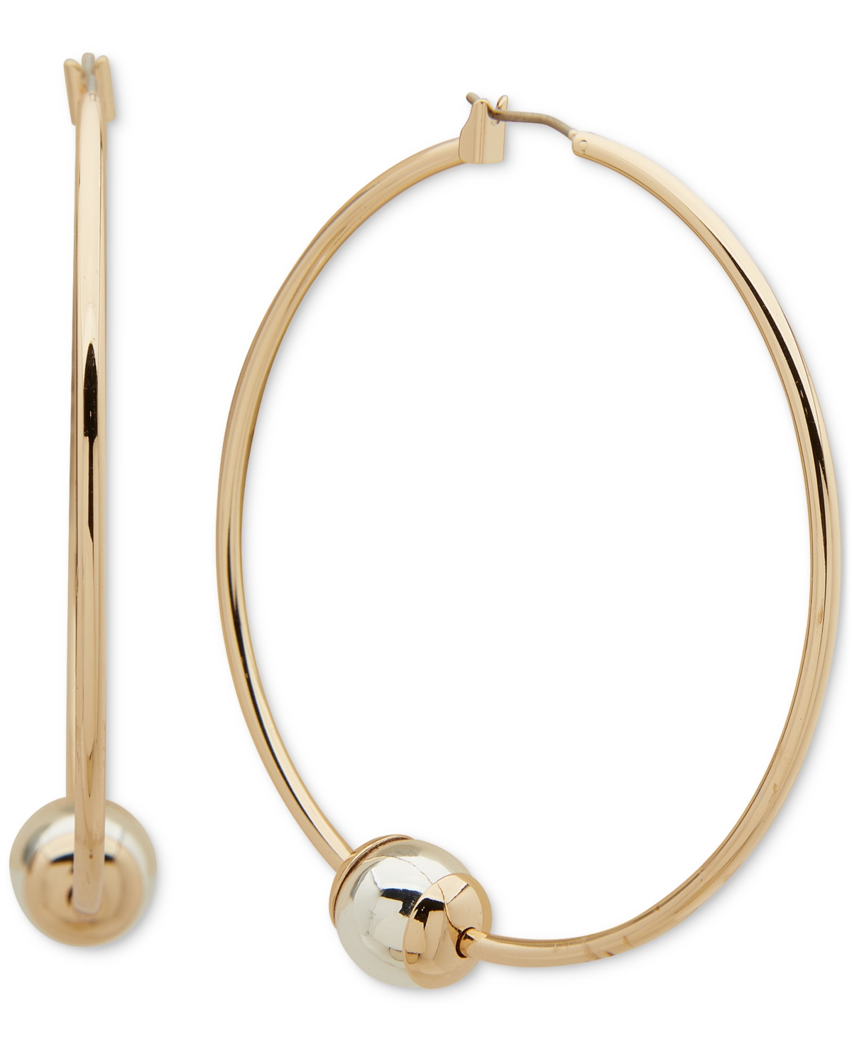 Shop Dkny Two-tone Large Bead Hoop Earrings, 2.03" In Gold,silve