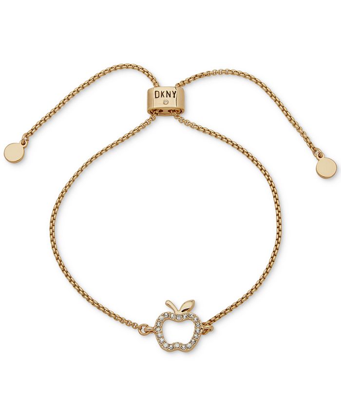 DKNY Gold-Tone Pavé Crystal Apple Slider Bracelet - Macy's