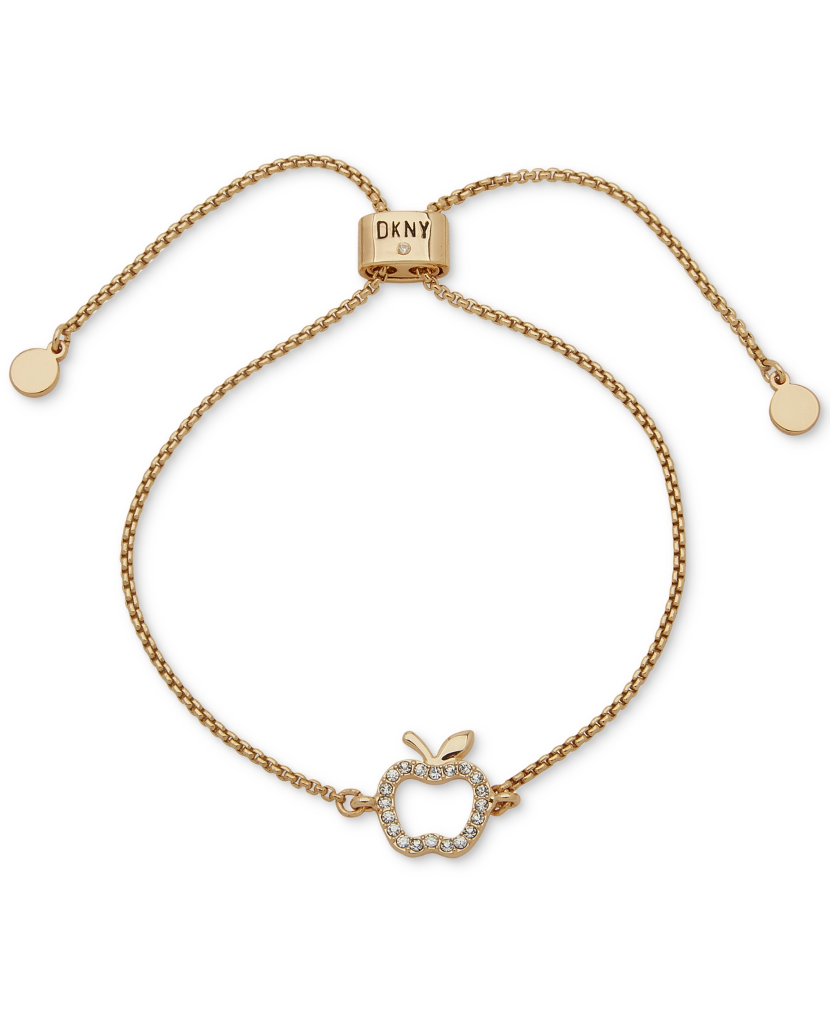 Shop Dkny Gold-tone Pave Crystal Apple Slider Bracelet In Crystal Wh
