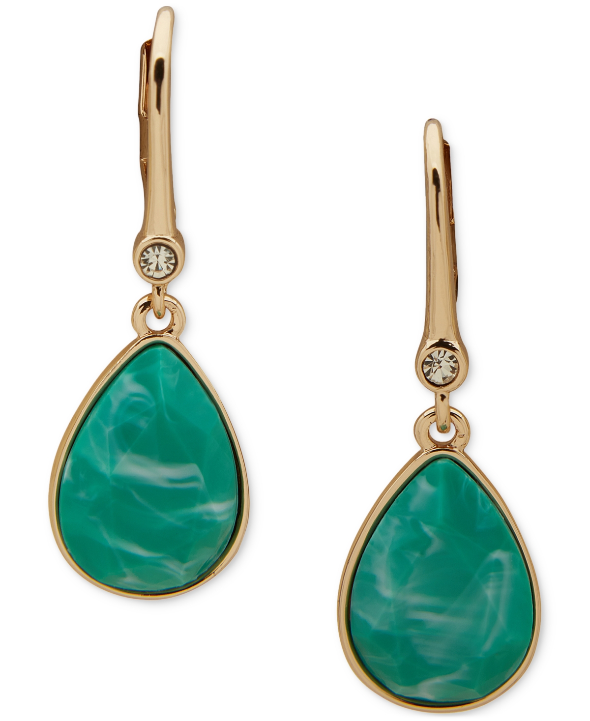 Gold-Tone Pave & Tear-Shape Stone Drop Earrings - Turquoise