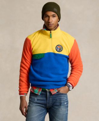 폴로 랄프로렌 Polo Ralph Lauren Mens Colorblocked Fleece Pullover Sweatshirt,Canary Yellow Multi