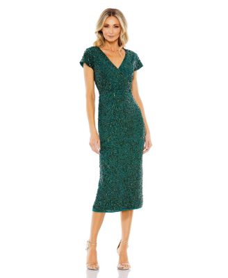 Mac Duggal Women's Sequined Short Sleeve Wrap Over Cocktail Dress - Macy's