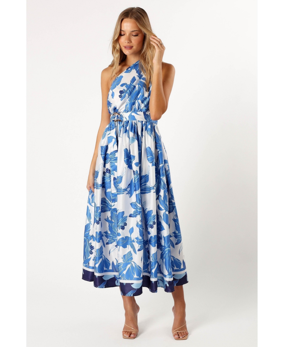 Naomi One Shoulder Midi Dress - Blue floral