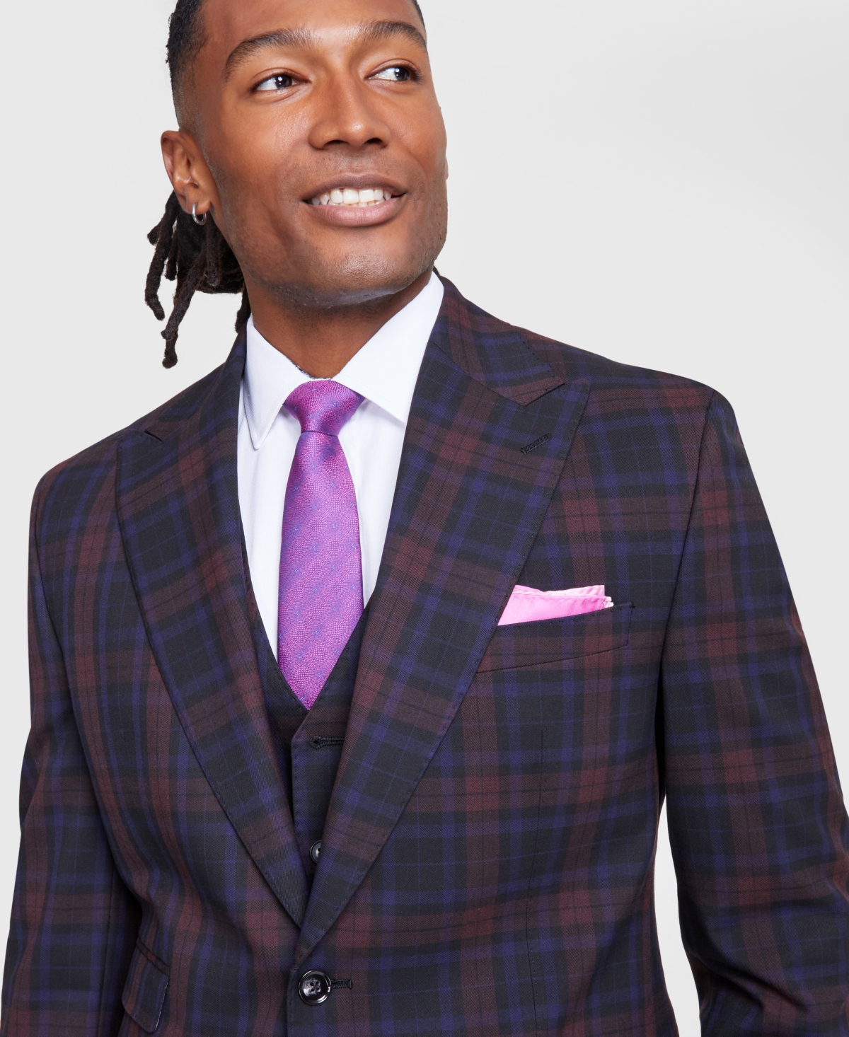 Tayion Collection Men's Classic-Fit Plaid Suit Jacket -burgundy