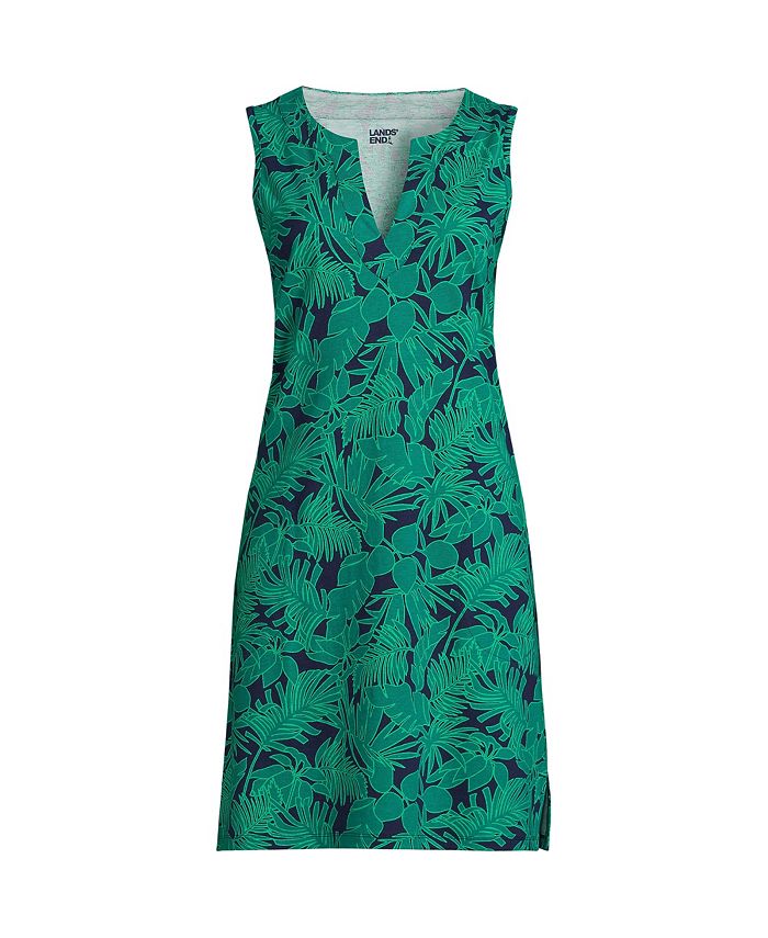 Lands' End Women's Cotton Jersey Sleeveless Swim Cover-up Dress Print ...