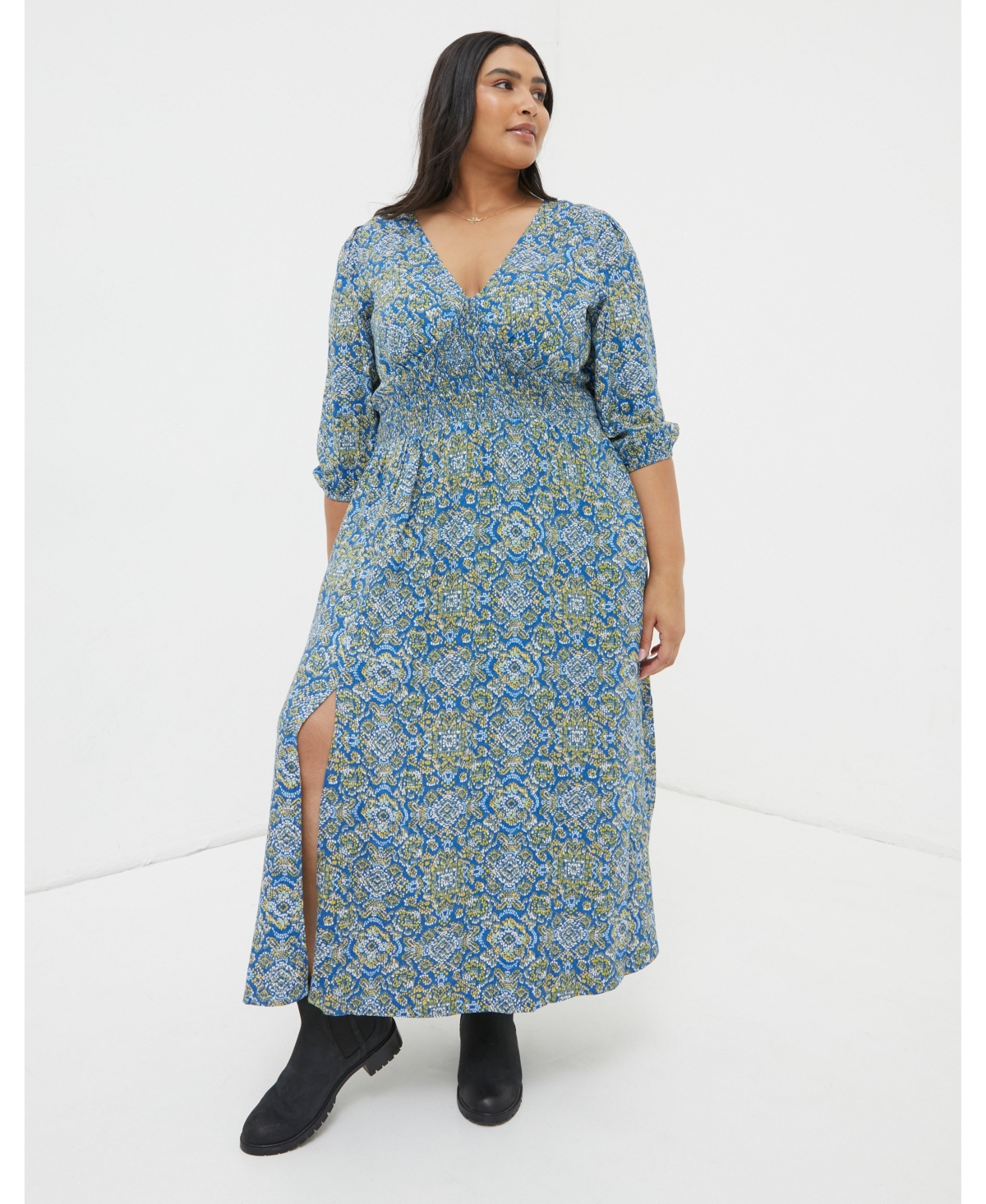 Women's Plus Size Rene Aztec Texture Midi Dress - Bright blue