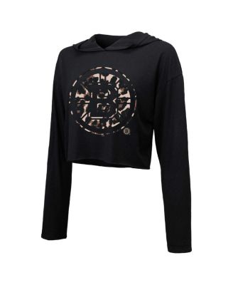 Women's Threads David Pastrnak&nbsp;Black Boston Bruins Leopard Print Name and Number Cropped Pullover Hoodie