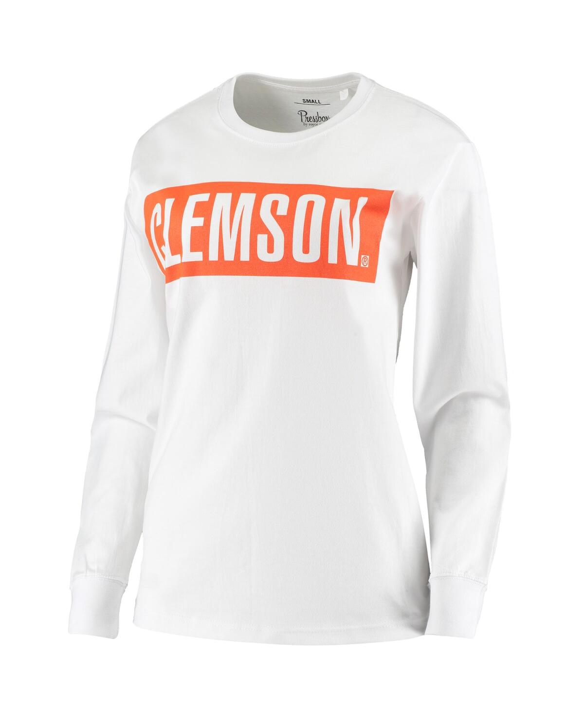 Shop Pressbox Women's  White Clemson Tigers Big Block Whiteout Long Sleeve T-shirt