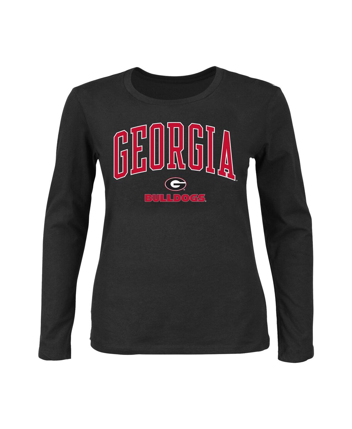 Shop Profile Women's  Black Georgia Bulldogs Plus Size Arch Over Logo Crew Neck Long Sleeve T-shirt