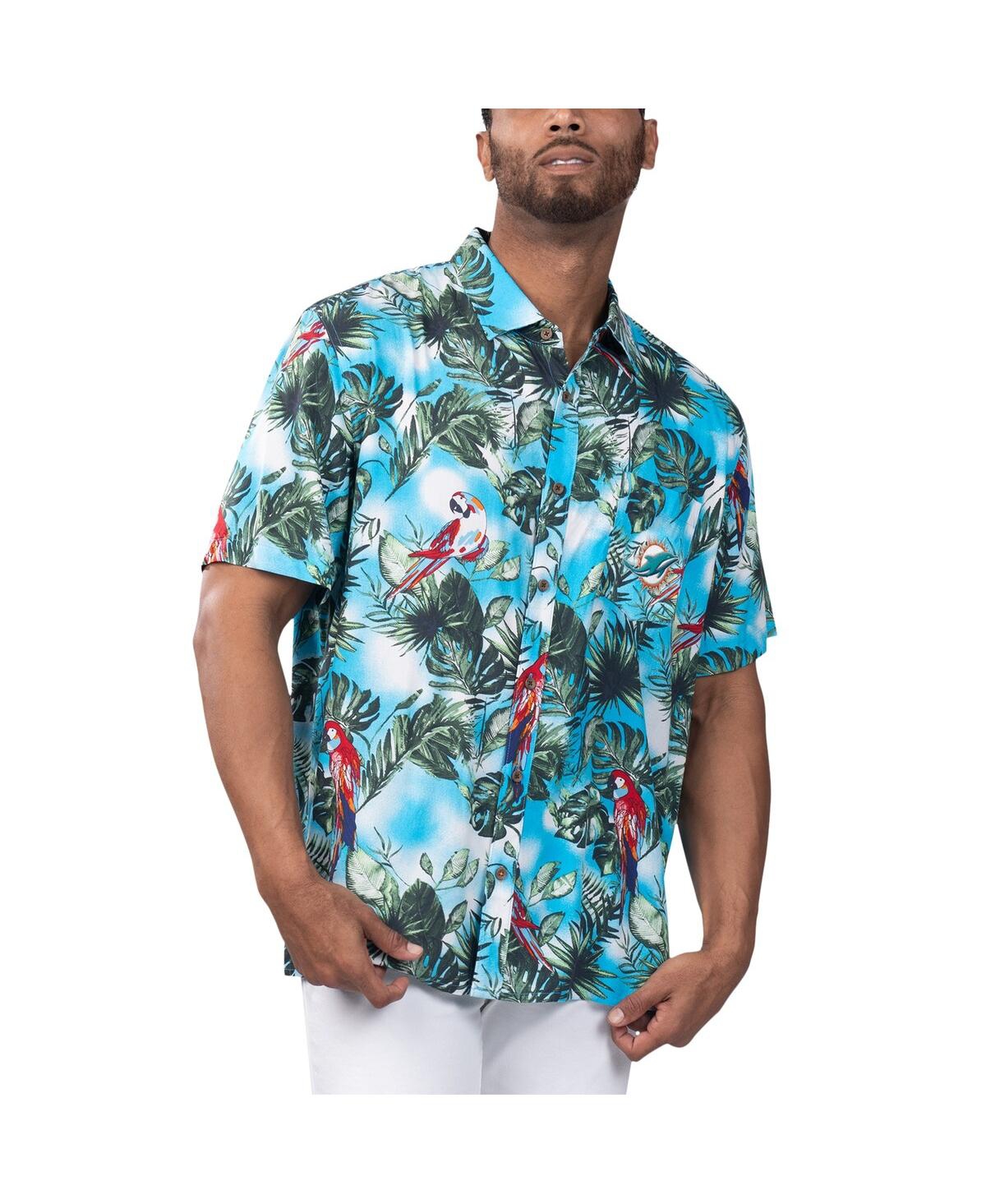 Men's Margaritaville Light Blue Miami Dolphins Jungle Parrot Party Button-Up Shirt - Light Blue