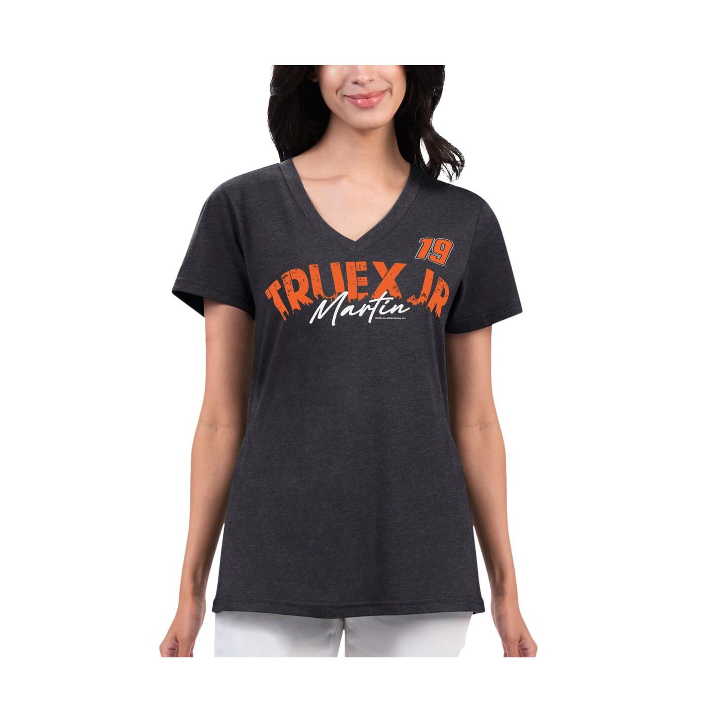 Женская футболка G-III 4Her by Carl Banks Black Distressed Martin Truex Jr Key Move V-Neck — фото 1