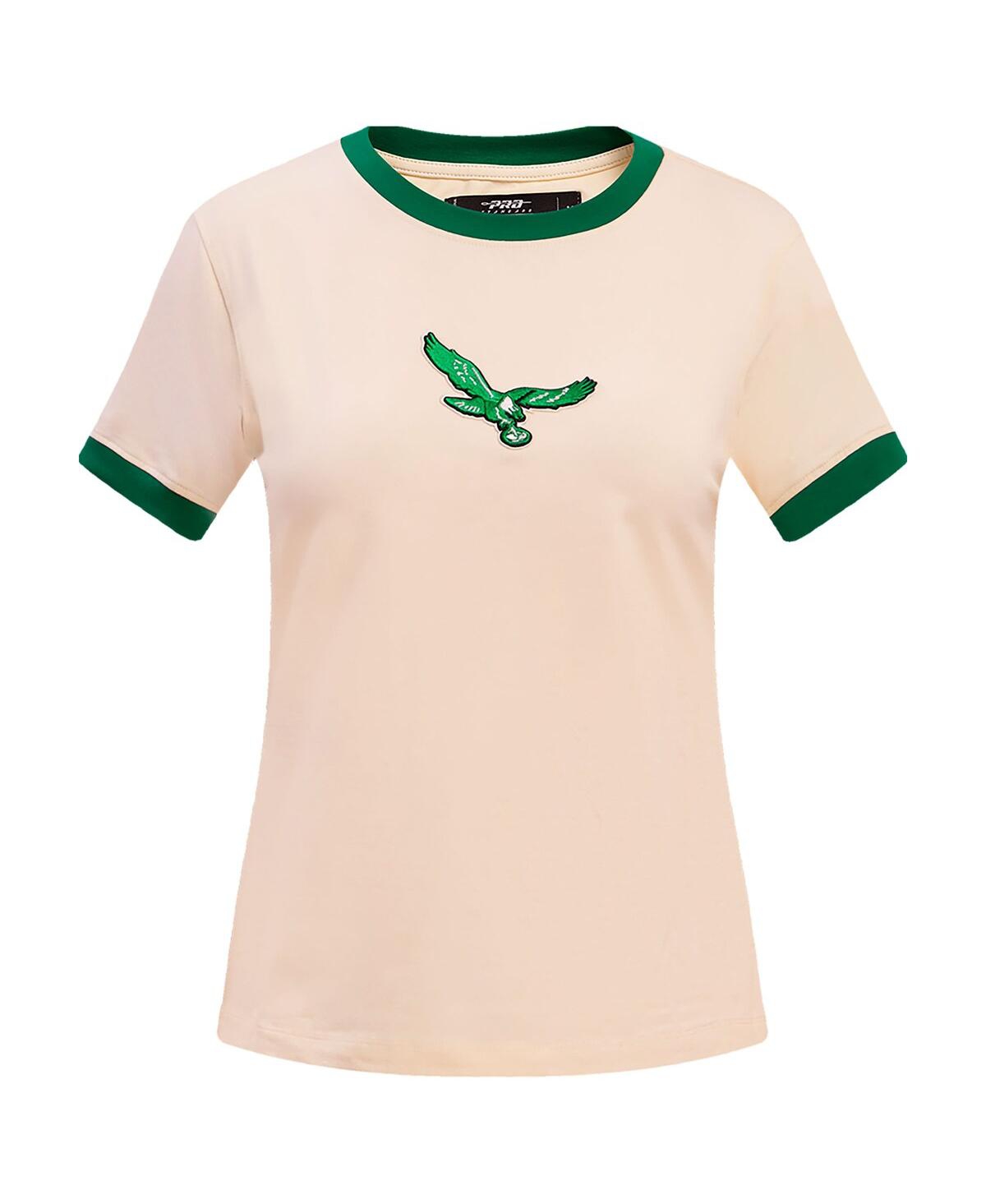 Shop Pro Standard Women's  Cream Distressed Philadelphia Eagles Retro Classic Ringer T-shirt