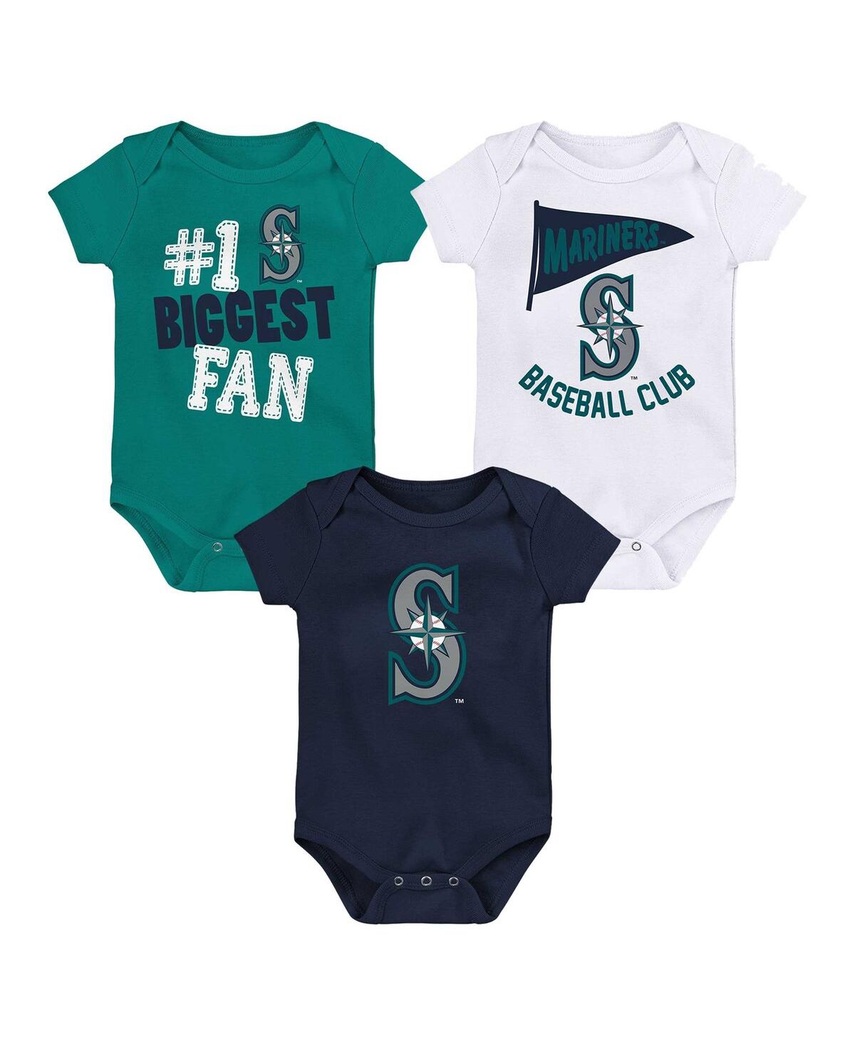 Outerstuff Baby Boys And Girls  Seattle Mariners Fan Pennant 3-pack Bodysuit Set In Teal,navy,white
