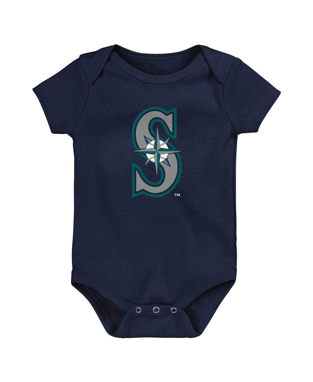 Outerstuff Baby Boys And Girls  Seattle Mariners Fan Pennant 3-pack Bodysuit Set In Teal,navy,white