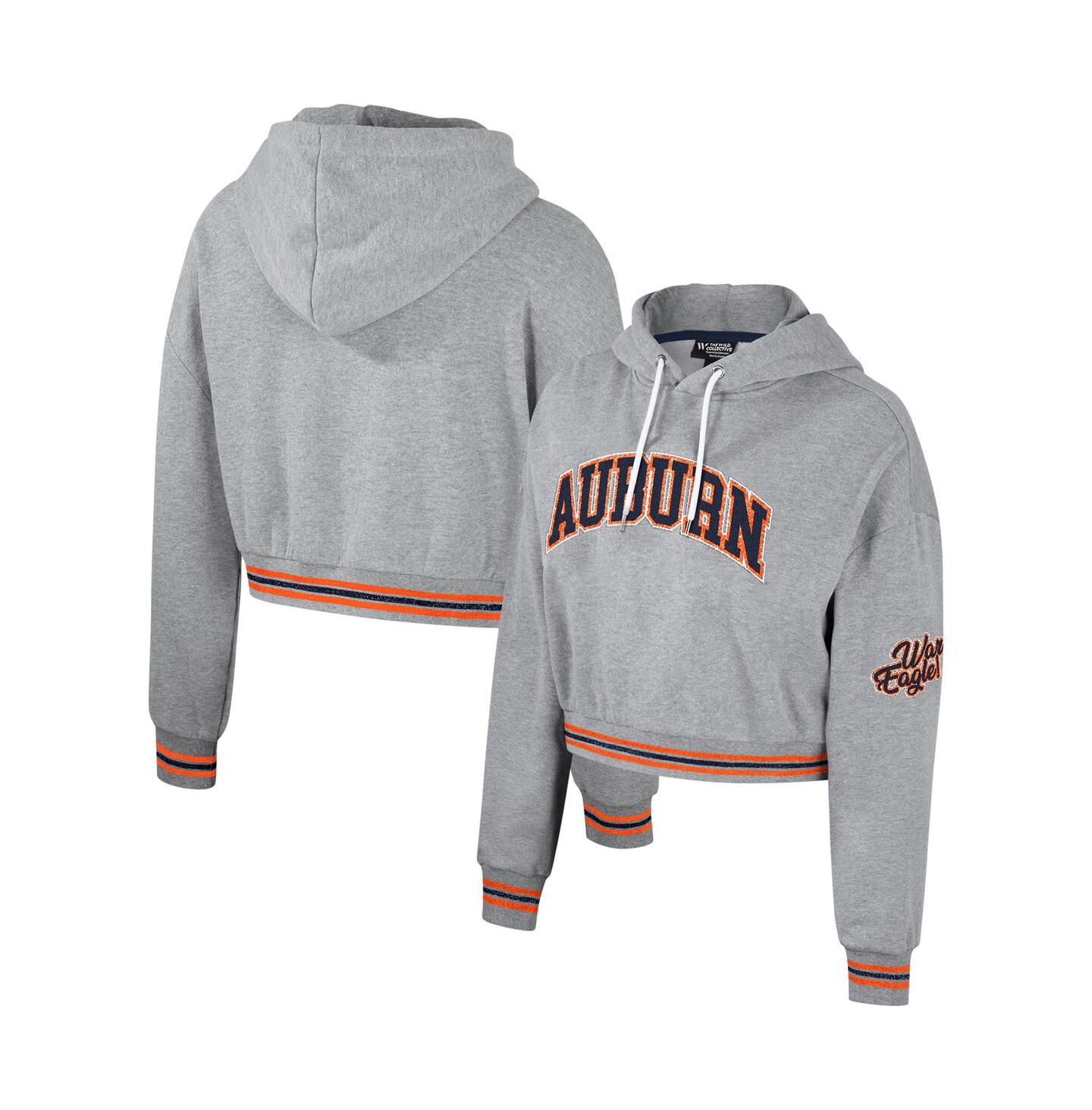 Женское худи The Wild Collective Heather Gray Auburn Tigers Cropped Shimmer Pullover — фото 1