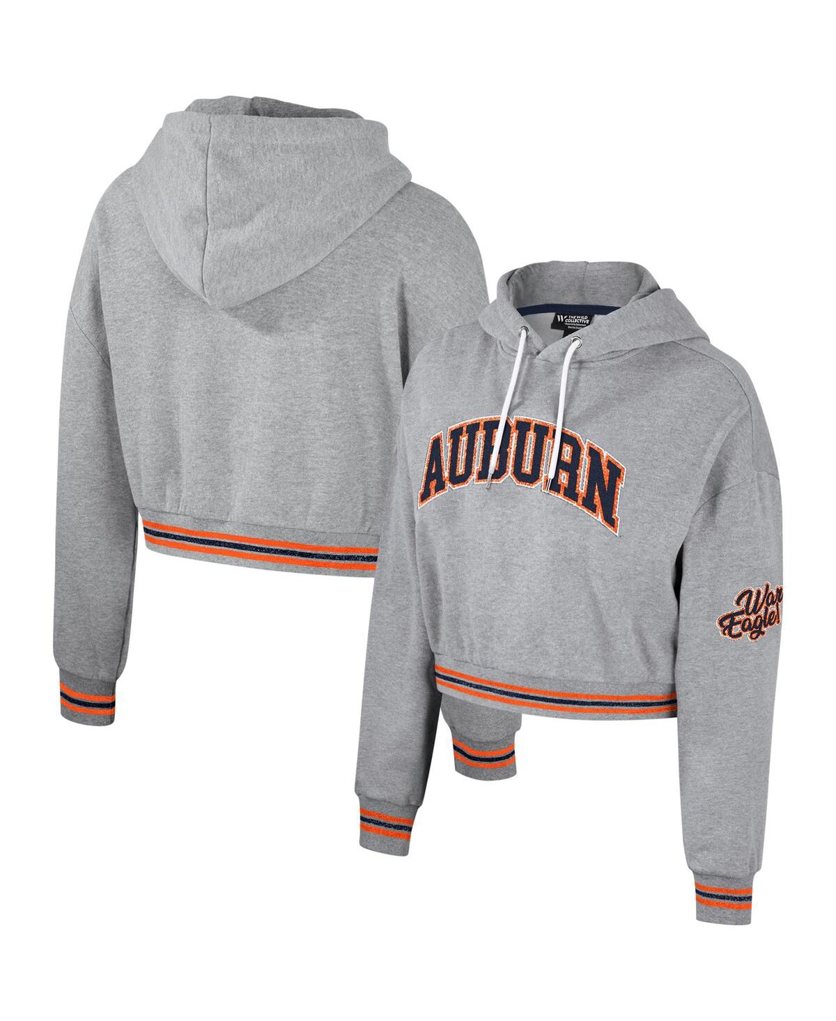 Women's The Wild Collective Heather Gray Auburn Tigers Cropped Shimmer Pullover Hoodie - Heather Gray