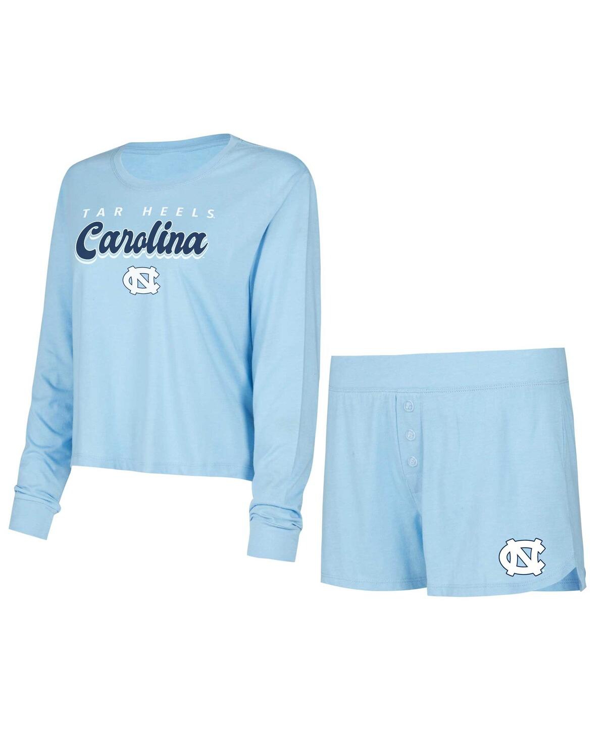 Concepts Sport Women's  Light Blue North Carolina Tar Heels Team Color Long Sleeve T-shirt And Shorts