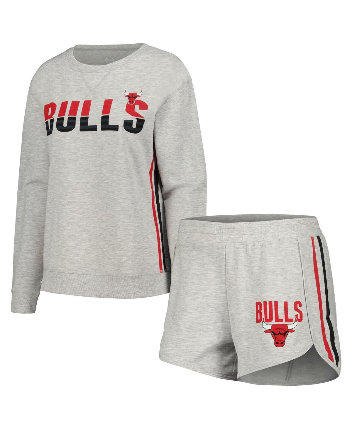 Women's Concepts Sport Gray Chicago Bulls Cedar Long Sleeve T-shirt and Shorts Sleep Set - Gray