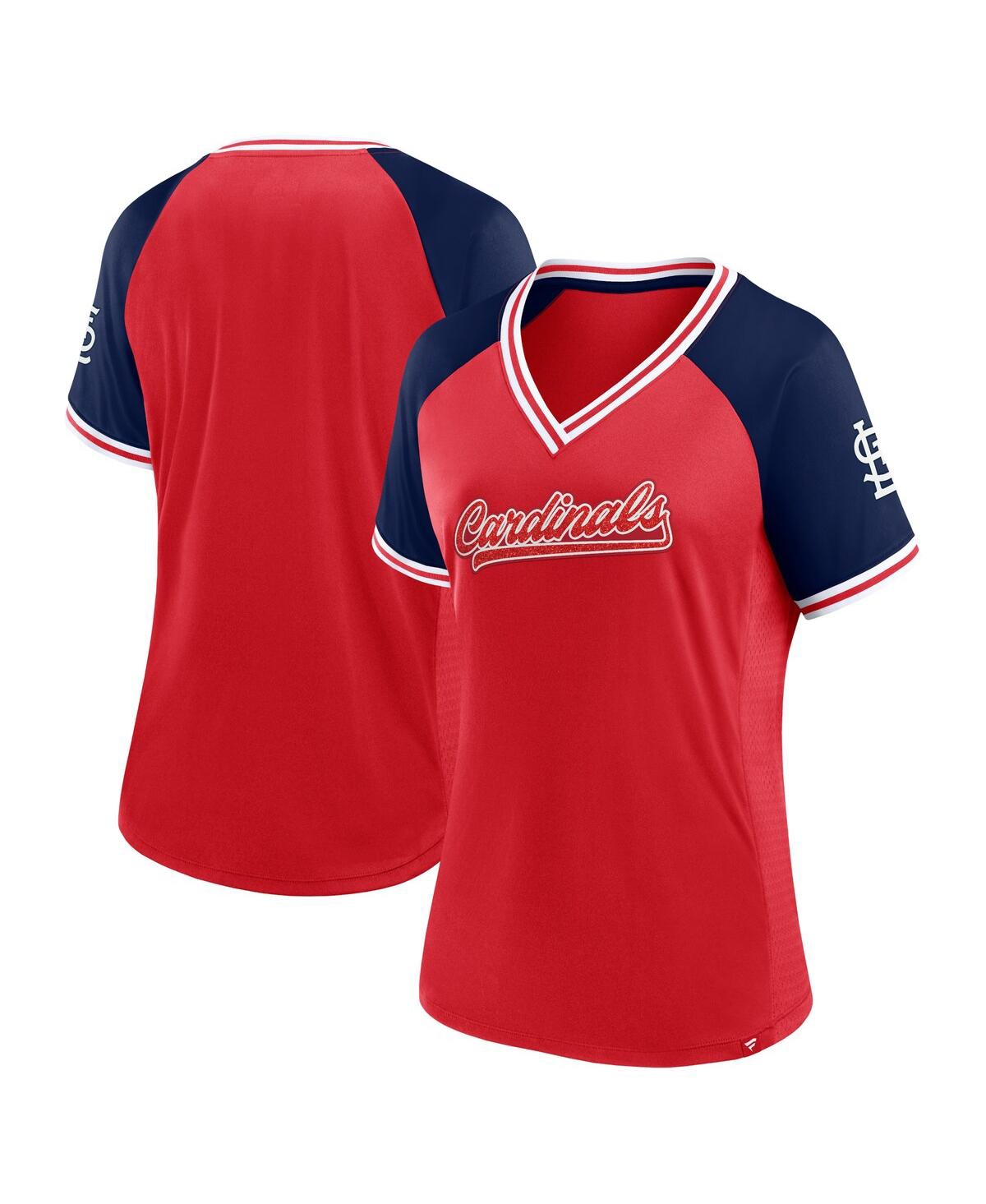 Shop Fanatics Women's  Red St. Louis Cardinals Glitz And Glam League Diva Raglan V-neck T-shirt