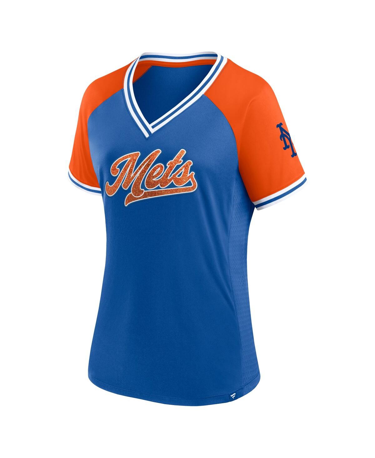 Shop Fanatics Women's  Royal New York Mets Glitz And Glam League Diva Raglan V-neck T-shirt