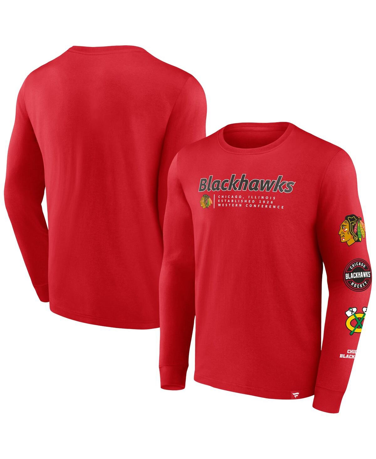 Shop Fanatics Men's  Red Chicago Blackhawks Strike The Goal Long Sleeve T-shirt