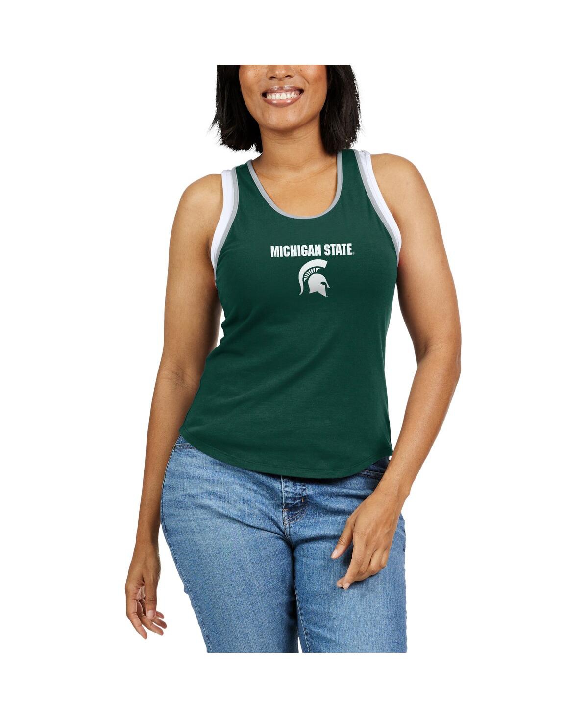 Shop Wear By Erin Andrews Women's  Green Michigan State Spartans Open Hole Razorback Tank Top