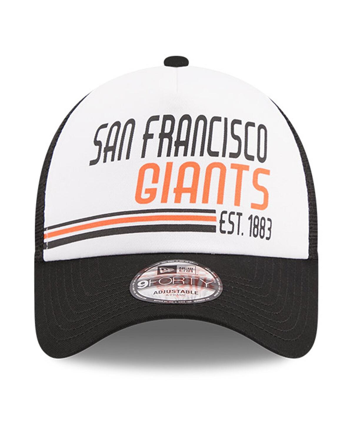 Shop New Era Men's  White, Black San Francisco Giants Stacked A-frame Trucker 9forty Adjustable Hat In White,black