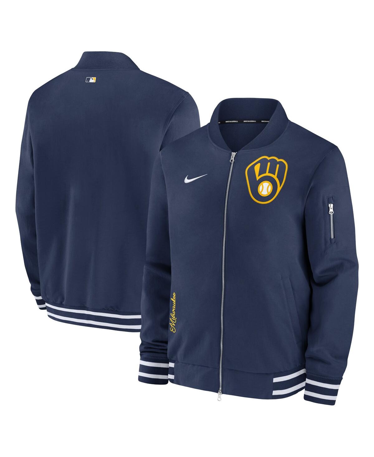Shop Nike Men's  Navy Milwaukee Brewers Authentic Collection Full-zip Bomber Jacket