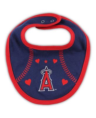 Baby Boys and Girls Red, Navy Los Angeles Angels Three-Piece Love of Baseball Bib Bodysuit and Booties Set